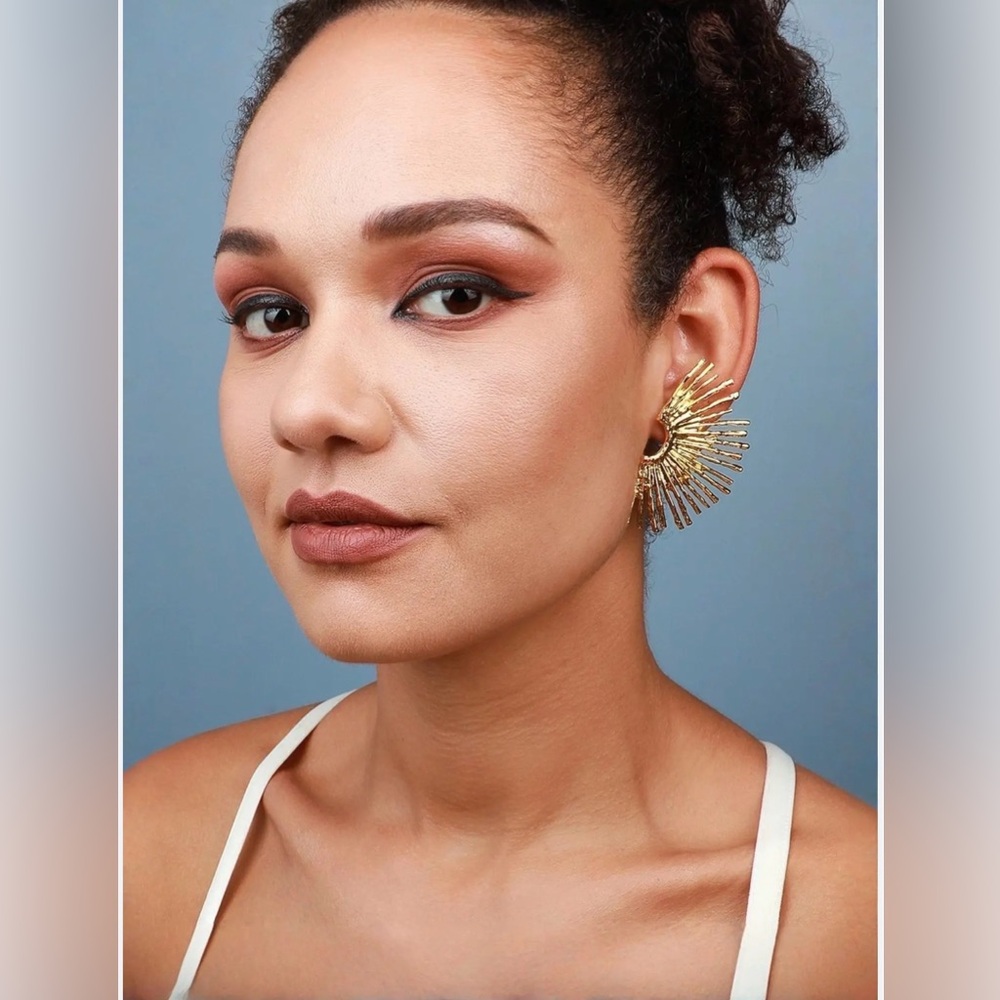 Gold Starburst Large Stud Earrings